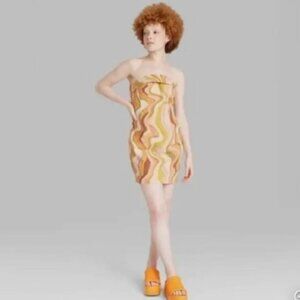 🧡3/15 Wild Fable Twill Tube Bodycon Mini Dress Wave Boho Retro Women's S